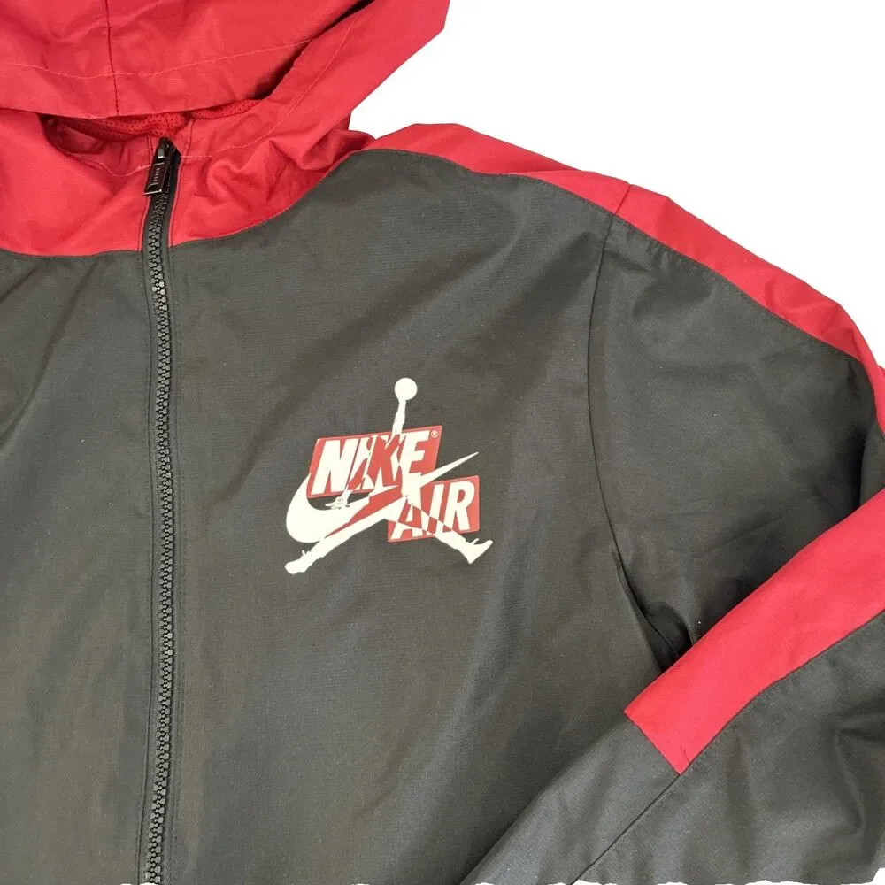 Boys Nike Air Jordan‎ Full Zip Windbreaker Jacket Size Large 12-13 Red Black